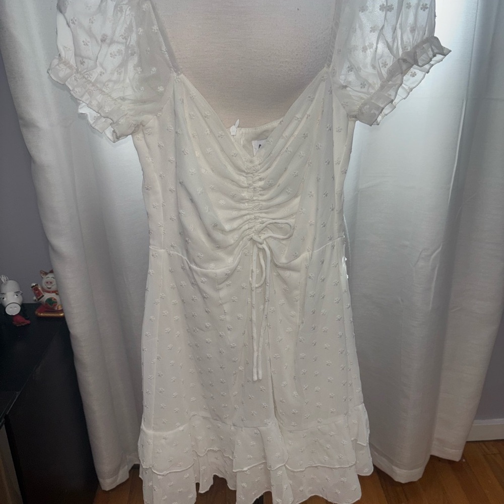 Princess Polly White Ruched Dress with Sheer Sleeves